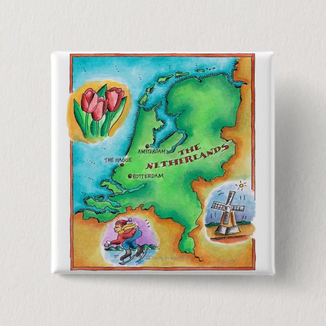 Badge Carré 5 Cm Carte du Pays-Bas (Devant)