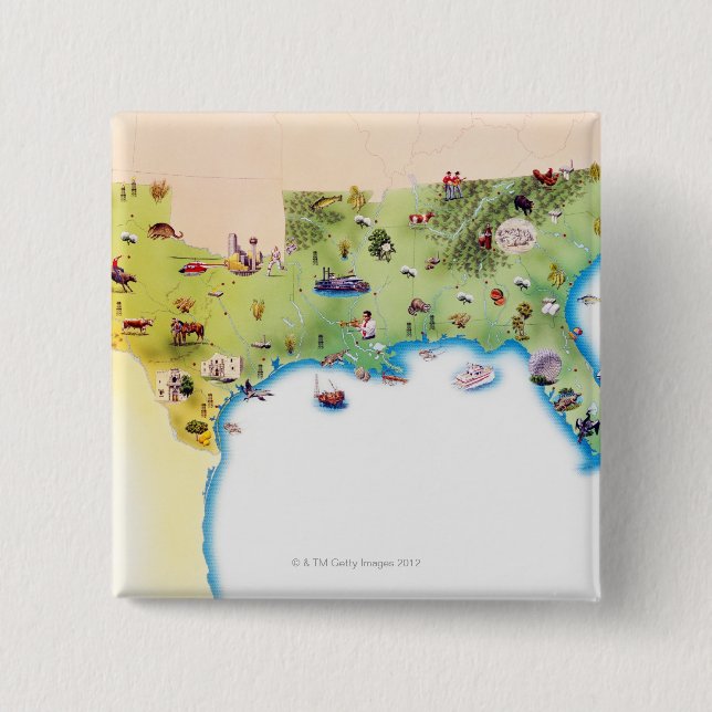 Badge Carré 5 Cm Carte du sud des États-Unis d'Amérique, avec (Devant)