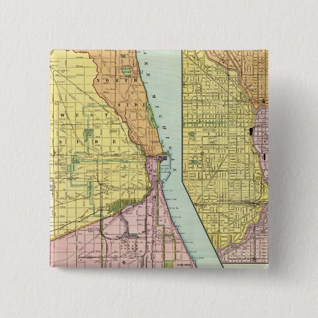Badge Carré 5 Cm Carte du terminal ferroviaire de Chicago (Devant)