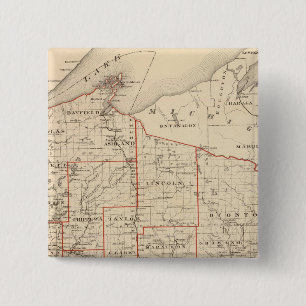 Badge Carré 5 Cm Carte du Wisconsin, montrant les districts de rass