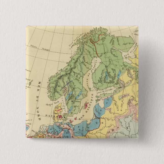 Badge Carré 5 Cm Carte géologique de l'Europe (Devant)