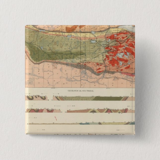 Badge Carré 5 Cm Carte géologique générale du district de Marquette (Devant)