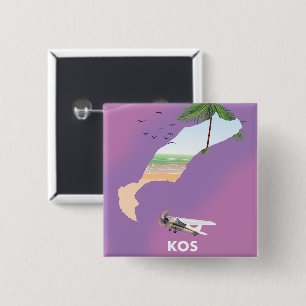 Badge Carré 5 Cm Carte illustrée de Kos Grèce.