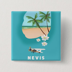 Badge Carré 5 Cm Carte illustrée de l'île caraïbe de Nevis.