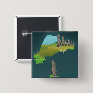 Badge Carré 5 Cm Carte illustrée de l'île de Pâques affiche de voya