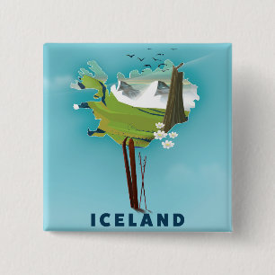 Badge Carré 5 Cm Carte Islande Illustration affiche de voyage.