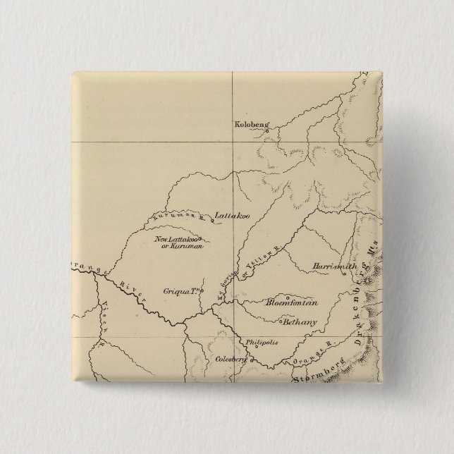 Badge Carré 5 Cm Carte lithographiée de l'Afrique du Sud (Devant)