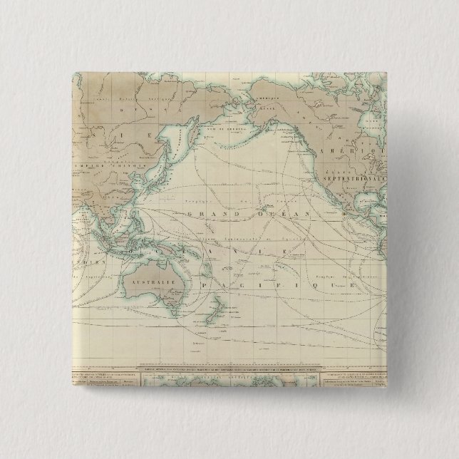 Badge Carré 5 Cm Carte mondiale des canaux de navigation (Devant)