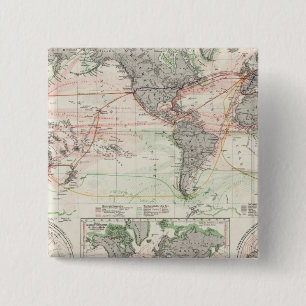 Badge Carré 5 Cm Carte mondiale des courants océaniques