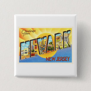 Badge Carré 5 Cm Carte postale de Vintage voyage du New Jersey NJ