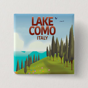 Badge Carré 5 Cm Carte postale de voyage du lac de Côme Italie.
