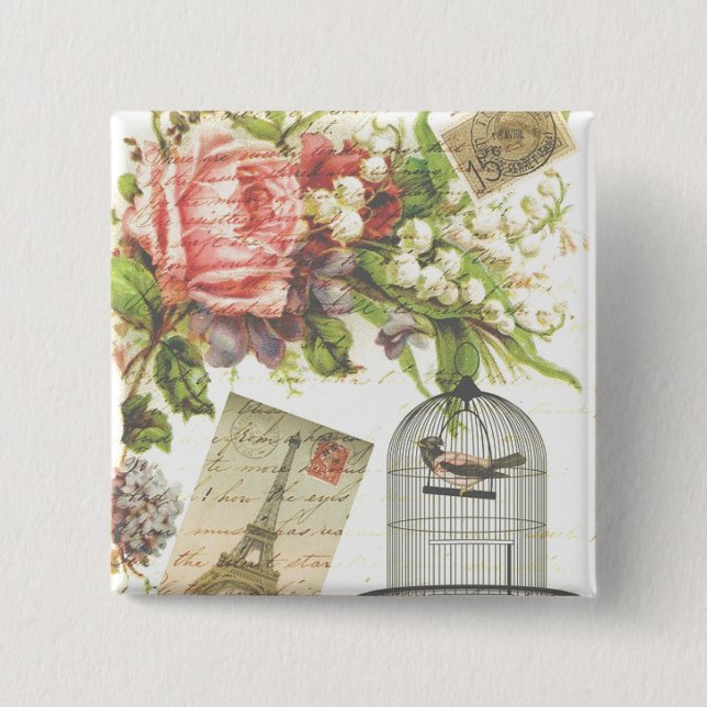 Badge Carré 5 Cm Carte postale du bouton France (Devant)