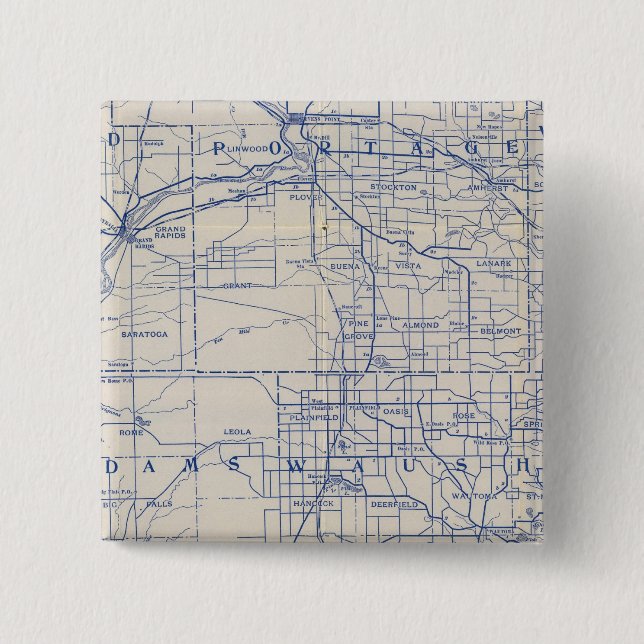 Badge Carré 5 Cm Carte routière cycliste du Wisconsin (Devant)