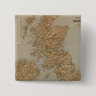 Badge Carré 5 Cm Carte stéréographique des îles britanniques