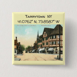Badge Carré 5 Cm Carte Tarrytown NY Coordonnées Style Vintage