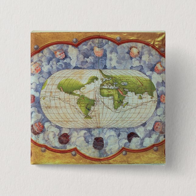 Badge Carré 5 Cm Carte traçant le voyage du monde de Magellan (Devant)