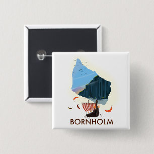 Badge Carré 5 Cm carte viking de l'île de Bornholm