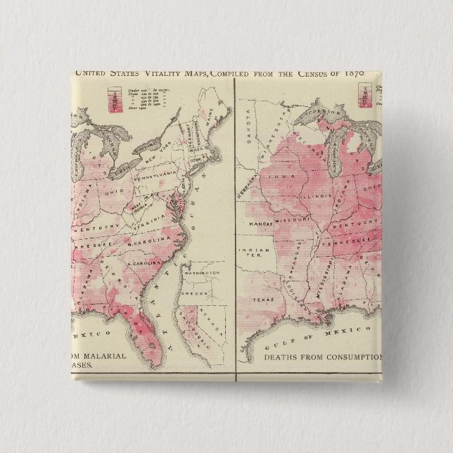 Badge Carré 5 Cm Cartes de la vitalité des États-Unis (Devant)