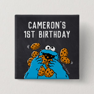 Badge Carré 5 Cm Carton d'Anniversaire du Monstre-Cookies