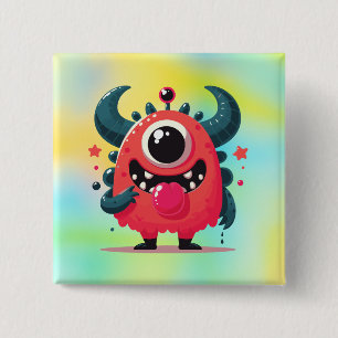 Badge Carré 5 Cm Carton de Monstre Orange Cute-67423