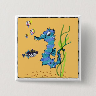 Badge Carré 5 Cm Cartoon Seahorse Cute