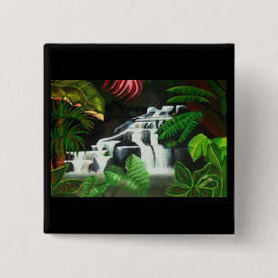 Badge Carré 5 Cm Cascade de la Jungle Sauvage peinture acrylique