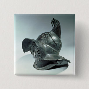 Badge Carré 5 Cm Casque en bronze de gladiateur de Thracian,