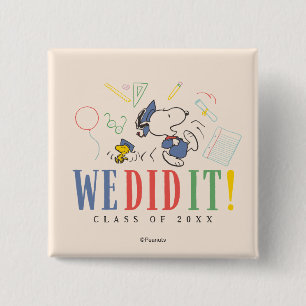 Badge Carré 5 Cm Casse-croûtes Snoopy Woodstock Nous avons réussi C