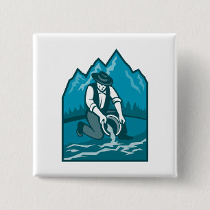 Badge Carré 5 Cm Casserole de mineur de prospecteur d'or rétro