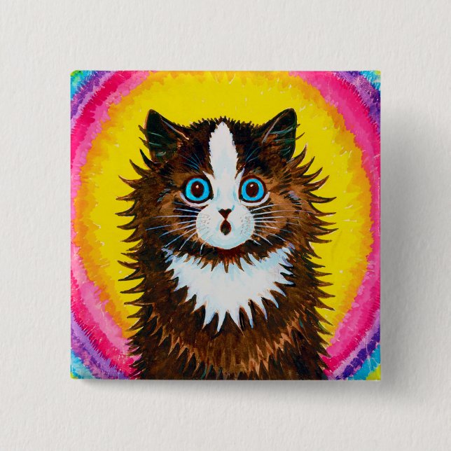 Badge Carré 5 Cm Cat à Rainbow, Louis Wain (Devant)