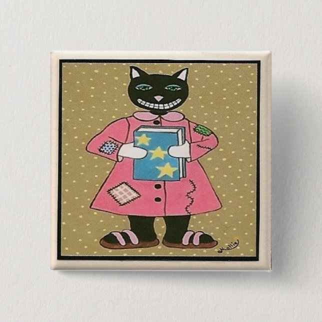Badge Carré 5 Cm CAT d'art populaire (Devant)