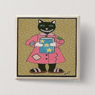 Badge Carré 5 Cm CAT d'art populaire