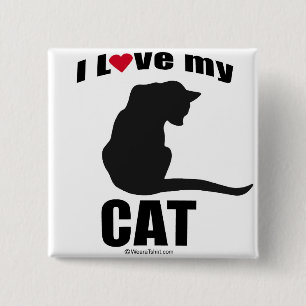 BADGE CARRÉ 5 CM CAT - "J'AIME MON CAT "