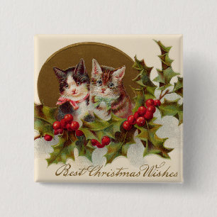 Badge Carré 5 Cm Cat Kitten Holly Winterberry