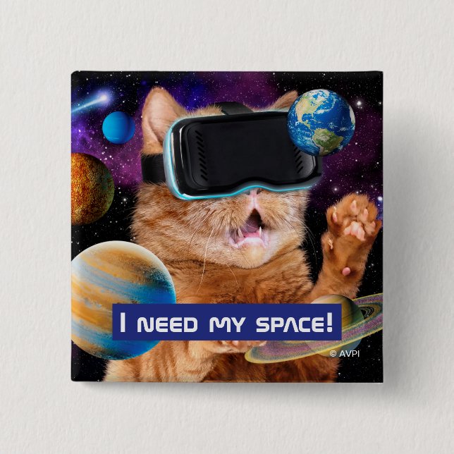 Badge Carré 5 Cm Cat VR dans l'espace (Devant)