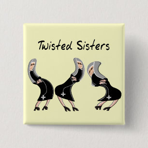 Badge Carré 5 Cm Catholic Nun Gifts "Twisted Sisters" Design