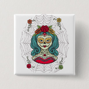 Badge Carré 5 Cm Catrina Día de Muertos Web