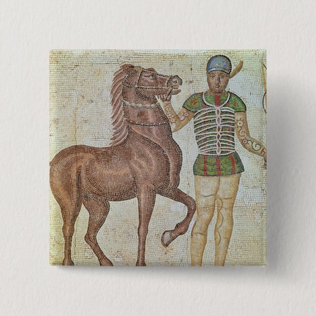Badge Carré 5 Cm Cavalier de cheval dans des couleurs de emballage (Devant)