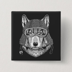 Badge Carré 5 Cm Cavalier de moto de chien de loup
