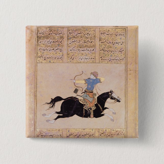 Badge Carré 5 Cm Cavalier dessinant le sien arc (Devant)