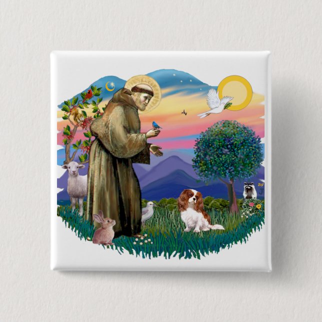 Badge Carré 5 Cm Cavalier King Charles Spaniel (Blenheim #2) (Devant)