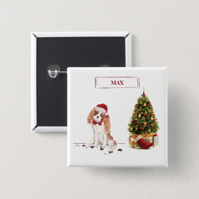 Badge Carré 5 Cm Cavalier King Charles Spaniel Funny Christmas Chie (Devant & derrière)