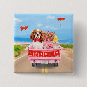 Badge Carré 5 Cm Cavalier King Chien Saint Valentin Coeurs de Camio