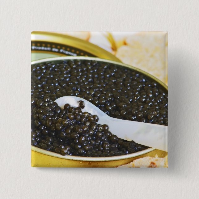 Badge Carré 5 Cm Caviar noir et cuillère de nacre à (Devant)