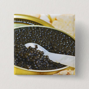 Badge Carré 5 Cm Caviar noir et cuillère en nacre pour