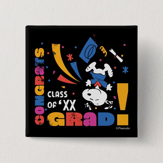 Badge Carré 5 Cm Célébration diplômé Peanuts Snoopy Félicitations g (Devant)