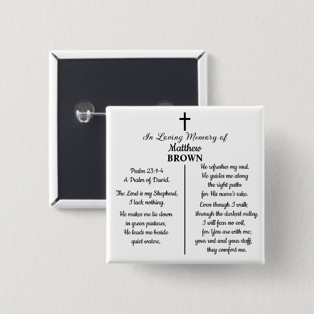 Badge Carré 5 Cm Celebration Of Life Bible Verse Funeral Keepsake (Devant & derrière)