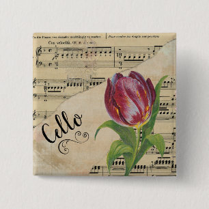 Badge Carré 5 Cm Cello Elegant Tulip Partition Vintage