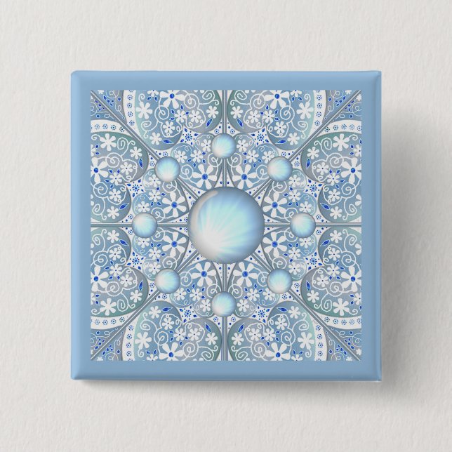 Badge Carré 5 Cm Céramique Lace bleu clair (Devant)