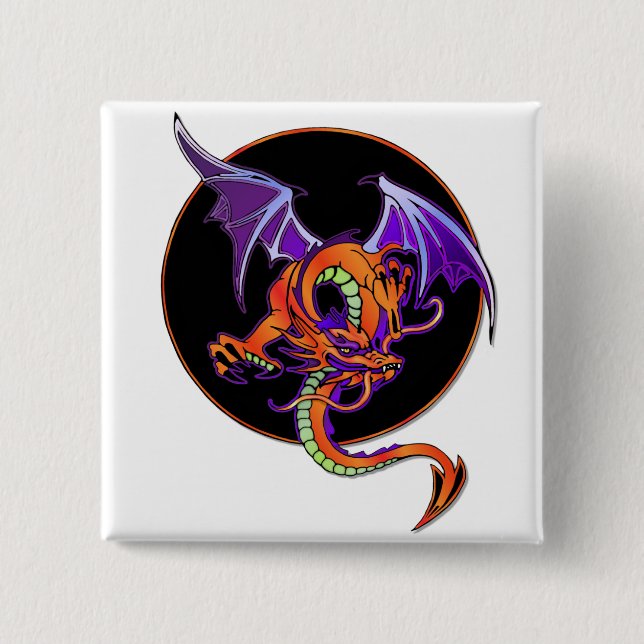 Badge Carré 5 Cm Cercle de dragon (Devant)